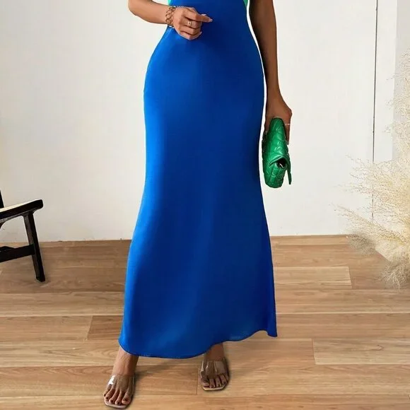 Multicolor Sexy Women's Colorblock Spaghetti Strap Mermaid Dress - Picture 6 of 8